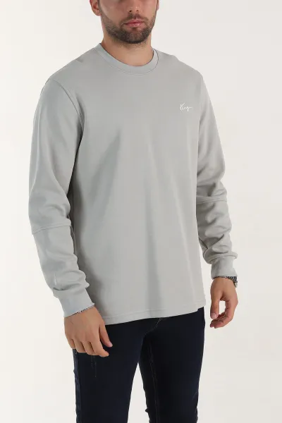 Gri Yazı Detaylı Bisiklet Yaka Erkek Sweatshirt 396929