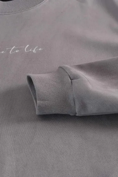 Gri Yazı Detaylı Bisiklet Yaka Erkek Sweatshirt 396976