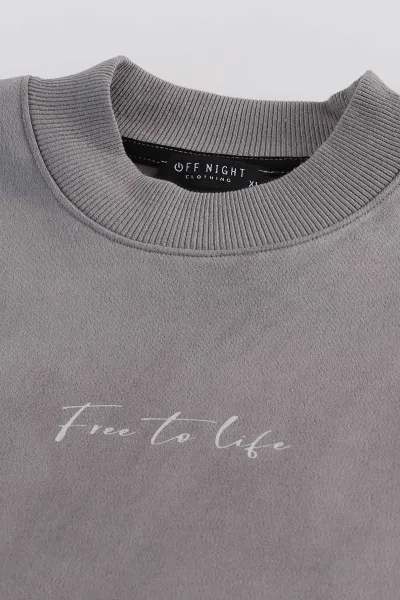 Gri Yazı Detaylı Bisiklet Yaka Erkek Sweatshirt 396976
