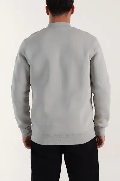 Gri Yazı Detaylı Bisiklet Yaka Erkek Sweatshirt 397038