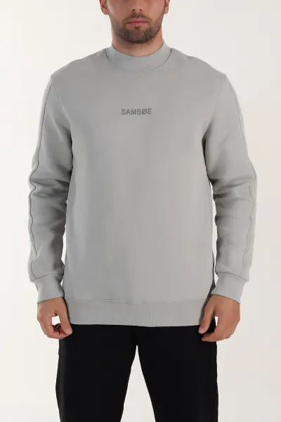 Gri Yazı Detaylı Bisiklet Yaka Erkek Sweatshirt 397038