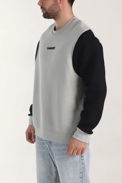 Gri Yazı Detaylı Bisiklet Yaka Erkek Sweatshirt 404765