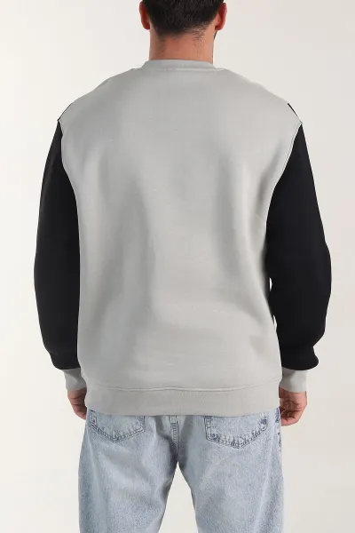 Gri Yazı Detaylı Bisiklet Yaka Erkek Sweatshirt 404765