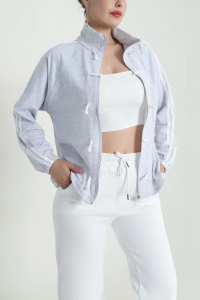 Gri Yeni Sezon Fermuarlı Kadın Sweat Hırka 483224