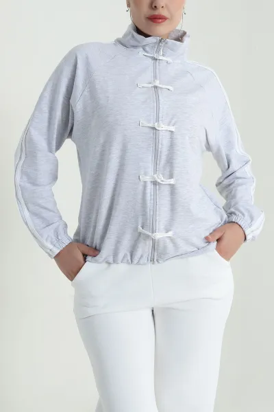 Gri Yeni Sezon Fermuarlı Kadın Sweat Hırka 483224
