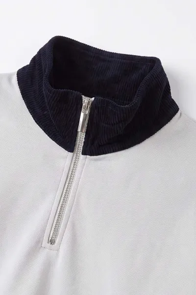 Gri Yeni Sezon Yarım Fermuarlı Erkek Sweatshirt 501130