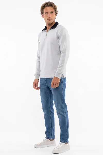 Gri Yeni Sezon Yarım Fermuarlı Erkek Sweatshirt 501130