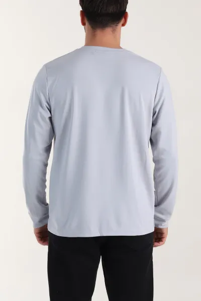 Gri Yırtmaçlı Bisiklet Yaka Erkek Sweatshirt 410639