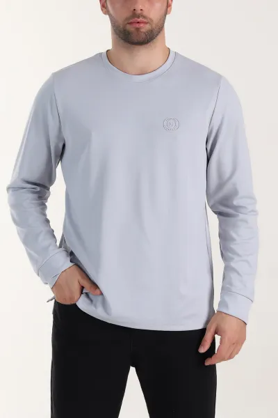 Gri Yırtmaçlı Bisiklet Yaka Erkek Sweatshirt 410639