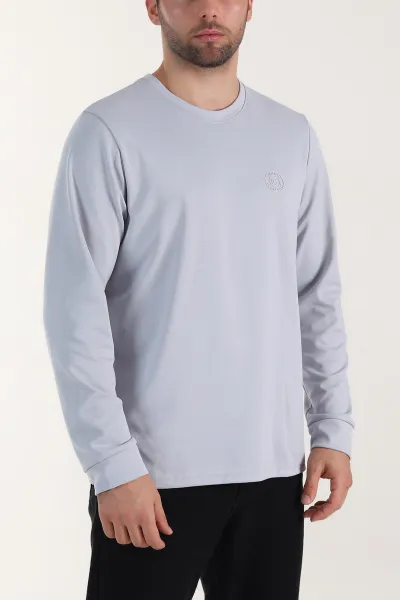 Gri Yırtmaçlı Bisiklet Yaka Erkek Sweatshirt 410639