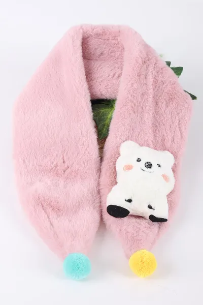 Gül Kurusu (0-10 Yaş)   Ayıcık Nakışlı  Ponponlu Peluş Bebek&Çocuk Atkı&Aksesuar 410972