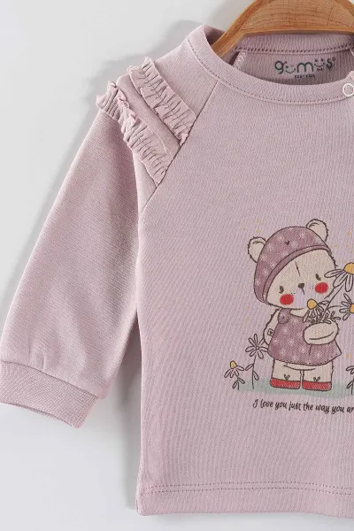 Gül Kurusu (0-3 Ay) Papatyalı Ayıcık Baskılı   Patikli Kız Bebek 3'lü Zıbın Takım 453758