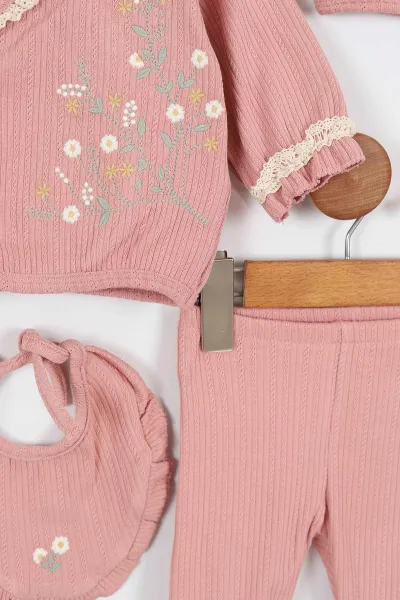 Gül Kurusu (0-3 Ay)Çiçek Nakışlı Kız Bebek 5'li Zıbın Set 330789