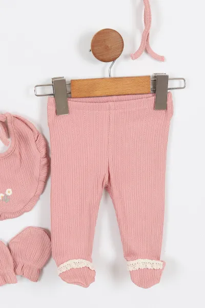 Gül Kurusu (0-3 Ay)Çiçek Nakışlı Kız Bebek 5'li Zıbın Set 330789