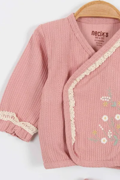 Gül Kurusu (0-3 Ay)Çiçek Nakışlı Kız Bebek 5'li Zıbın Set 330789