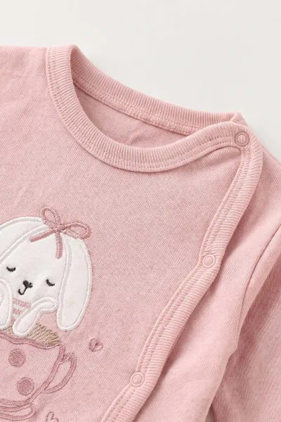 Gül Kurusu (0-3 Ay)Fiyonklu  Tavşan  Nakışlı Patikli  Kız Bebek 3'lü Zıbın Takım 477181