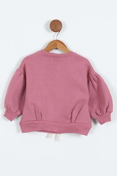 Gül Kurusu (0-4 Yaş) Fiyonk ve Taş Baskılı 3  İp Şardonlu Kız Çocuk Sweatshirt 415024