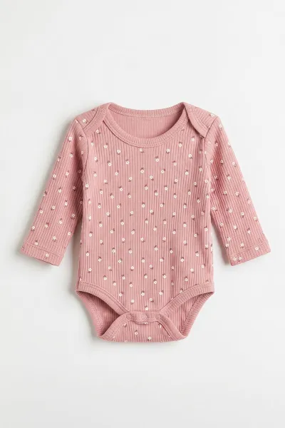 Gül Kurusu (0-9 Ay )Raporlu Çiçek Desenli  Uzun Kollu Kız    Bebek & Çocuk Çıtçıtlı Badi 480378
