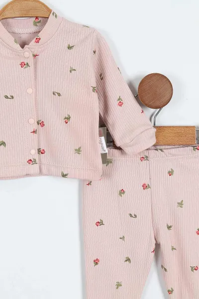 Gül Kurusu (0-9 Ay)Lale Desenli Önü Çıtçıtlı Kız Bebek Pijama Takımı 375220