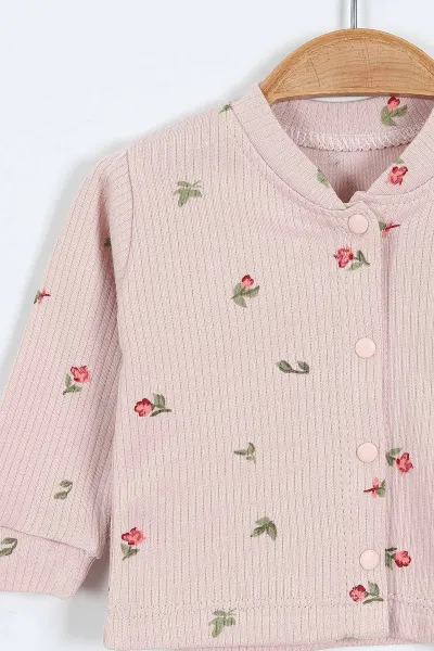 Gül Kurusu (0-9 Ay)Lale Desenli Önü Çıtçıtlı Kız Bebek Pijama Takımı 375220