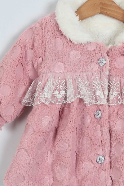 Gül Kurusu (1-3 Yaş) Düğmeli Kürklü Kız Bebe Mont 223318