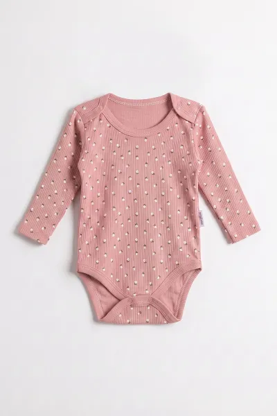 Gül Kurusu (1-3 Yaş)Çiçek Baskılı Uzun Kollu Kız Bebek & Çocuk Çıtçıtlı Badi 480288