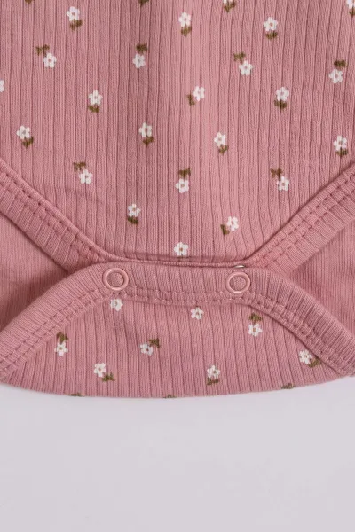 Gül Kurusu (1-3 Yaş)Çiçek Baskılı Uzun Kollu Kız Bebek & Çocuk Çıtçıtlı Badi 480288