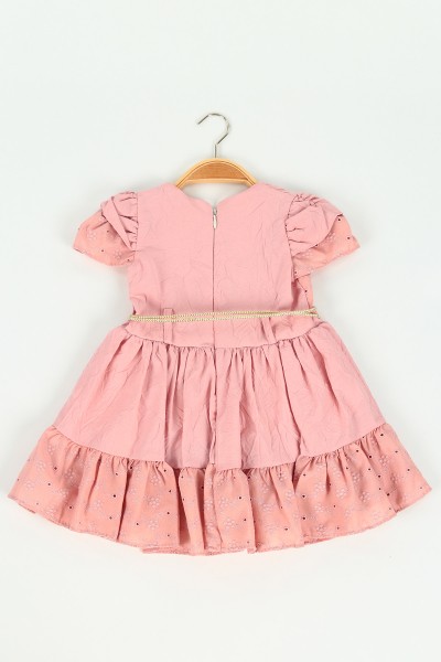 Gül Kurusu (1-4 yaş) Kemerli Fisto İşlemeli Kız Çocuk Elbise 118177