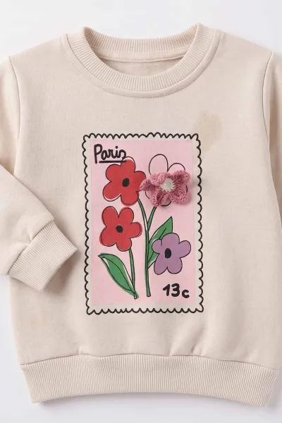 Gül Kurusu (1-5 Yaş) 3 ip Şardonlu Sweat Pantolon Kız Çocuk Kışlık Takım 495854