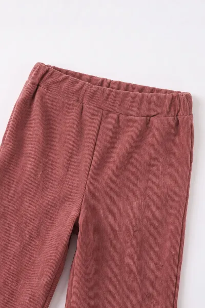 Gül Kurusu (1-5 Yaş) Fitilli Bodyli  Çiçek Nakışlı Kadife Yelek ve Pantolonlu Kız Çocuk 3'lü Takım 496537