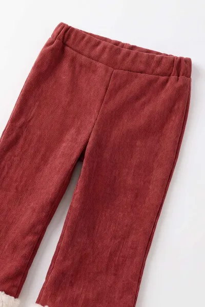 Gül Kurusu (1-5 Yaş) Fitilli Bodyli  Yakası Çiçek Nakışlı Peluş Yelek ve Kadife Pantolonlu Kız Çocuk 3'lü Takım 496544