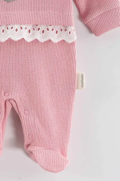 Gül Kurusu (1-9 Ay)Çiçek Nakışlı Fisto Detaylı Patikli Kız Bebek Tulum 434933
