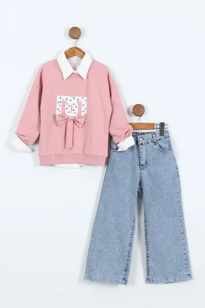 gul-kurusu-1-9-yas-gomlekli-tasli-baskili-sweatli-kot-pantolonlu-kiz-cocuk-3lu-takim-410327
