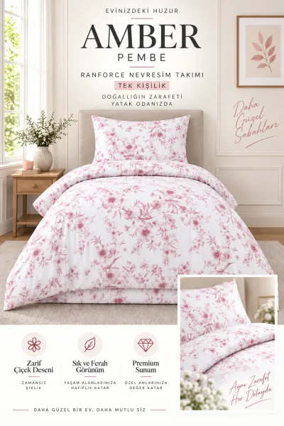 Gül Kurusu 160x220 Cm Bella Home Tek Kişilik Lastikli Çarşaf Nevresim Takımı 491125
