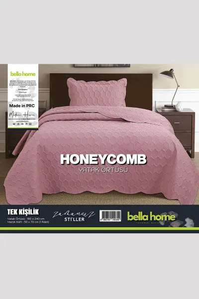 Gül Kurusu 180x240 Cm Bella Home Tek Kişilik Honeycomb 3D Yatak Örtüsü 395087
