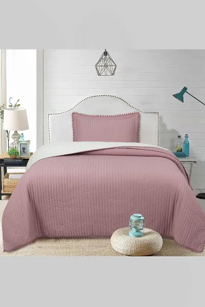 Gül Kurusu 180x240 Cm Bella Home Tek Kişilik Sofia Ponponlu Yatak Örtüsü 395054