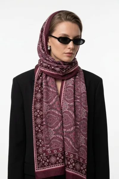 Gül Kurusu 180x70 Cm Our Fashion Dijital Baskılı Desenli Bambu Kraş Şal 488549