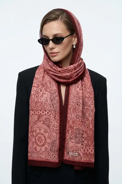 Gül Kurusu 180x70 Cm Our Fashion Dijital Baskılı Desenli Bambu Kraş Şal 488556