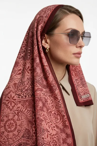 Gül Kurusu 180x70 Cm Our Fashion Dijital Baskılı Desenli Bambu Kraş Şal 488556