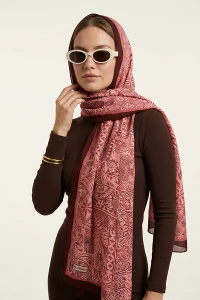 Gül Kurusu 180x70 Cm Our Fashion Dijital Baskılı Desenli Bambu Kraş Şal 488556
