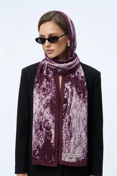 Gül Kurusu 180x70 Cm Our Fashion Dijital Baskılı Desenli Bambu Kraş Şal 488561