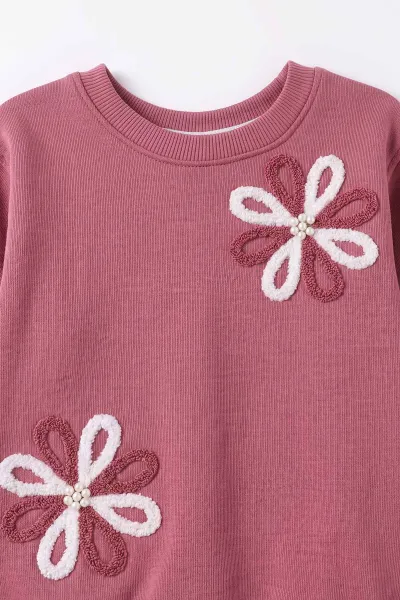 Gül Kurusu (2-11 Yaş) Süzene Nakışlı İçi Şardonlu Kız Çocuk Sweatshirt 499985