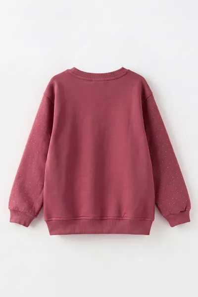 Gül Kurusu (2-12 Yaş) Love Nakışlı Taşlı  İçi Şardonlu Kız Çocuk Sweatshirt 483274