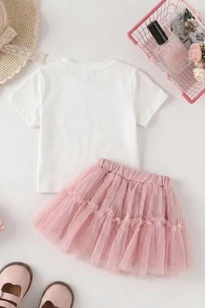 Gül Kurusu (2-5 Yaş) Kelebek Nakışlı Tütü Etekli Kız Çocuk Takım 464966