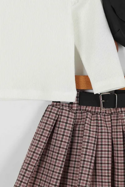 Gül Kurusu (2-5 Yaş) Kol Fırfırlı Pileli Etek Kız Çocuk Takım 258287
