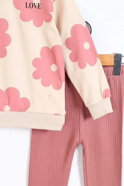 Gül Kurusu (2-5 Yaş) Love Papatya Baskılı Fitilli Kız Çocuk Takım 337134