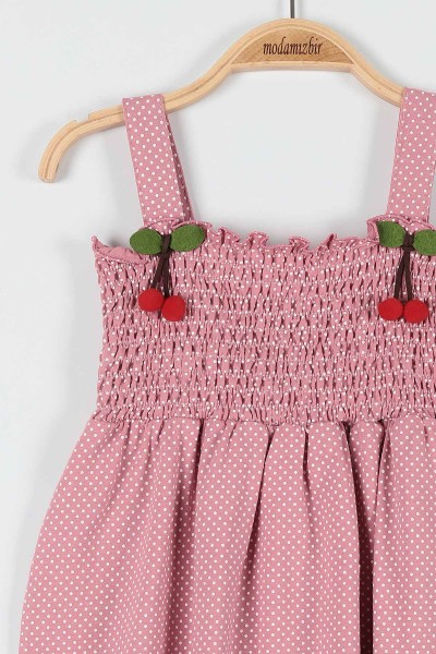 Gül Kurusu (2-5 Yaş) Puanlı Kiraz Motifli Kız Çocuk Elbise 181516