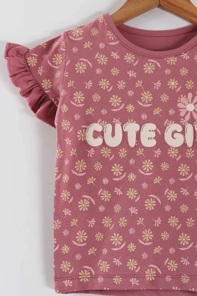 Gül Kurusu (2-5 Yaş)Cute Girl Baskılı Fitilli Şortlu Kız Çocuk Takım 446607