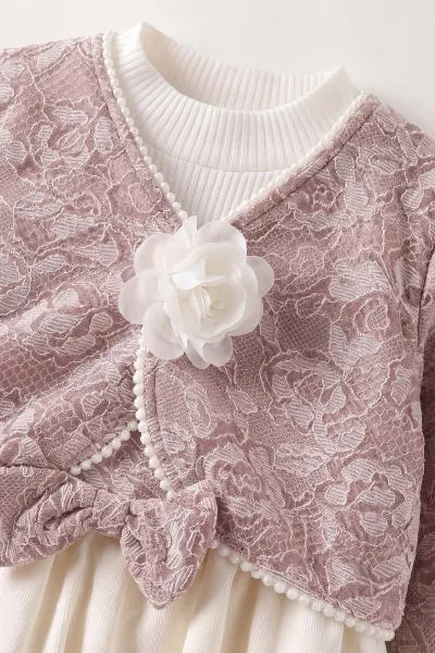 Gül Kurusu (2-6 Yaş) Badili ve Bolerolu 3'lü Kız Çocuk Elbise 483501