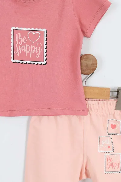 Gül Kurusu (2-9 Yaş)  Be Happy Baskılı Şortlu Kız Çocuk Yazlık Takım 354556